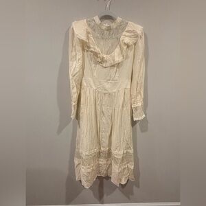 Cream Long Sleeve Sundress with Lace Details